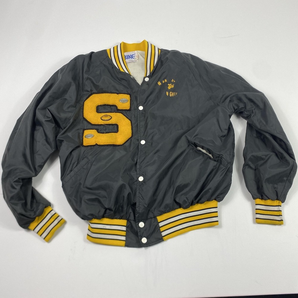 VINTAGE BIKE Jacket Mens XL Yellow Varsity Letterman Knights Made USA 90s